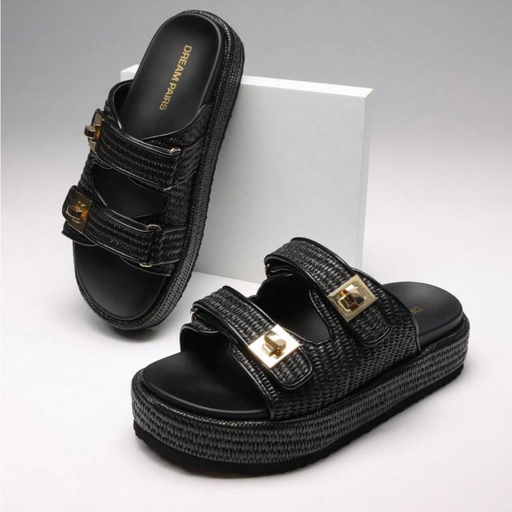 DREAM PAIRS RAFFIA PLATFORM SANDALS